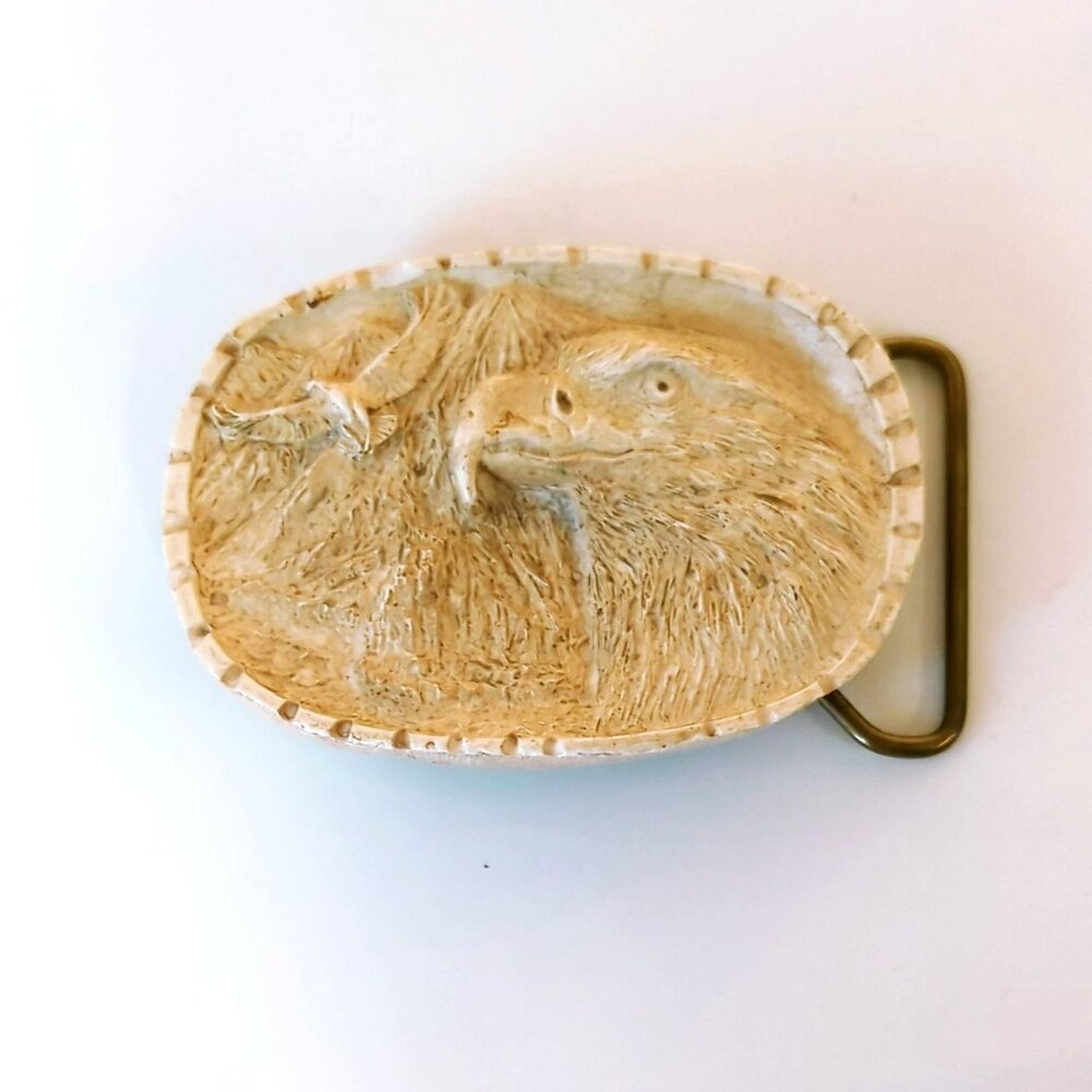 Vintage Resin Eagle Belt Buckle With 3D Scenic Background & Brass Hardware